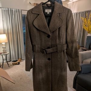 Women's Brown Herringbone Trench Coat.